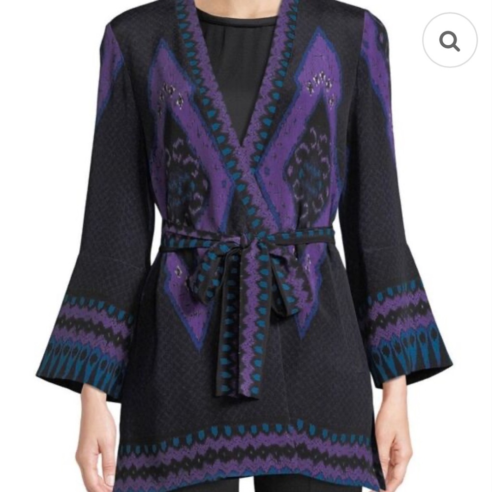 Kobi Halperin Maribel 100% Silk Geometric Kimono Tunic with Sash
